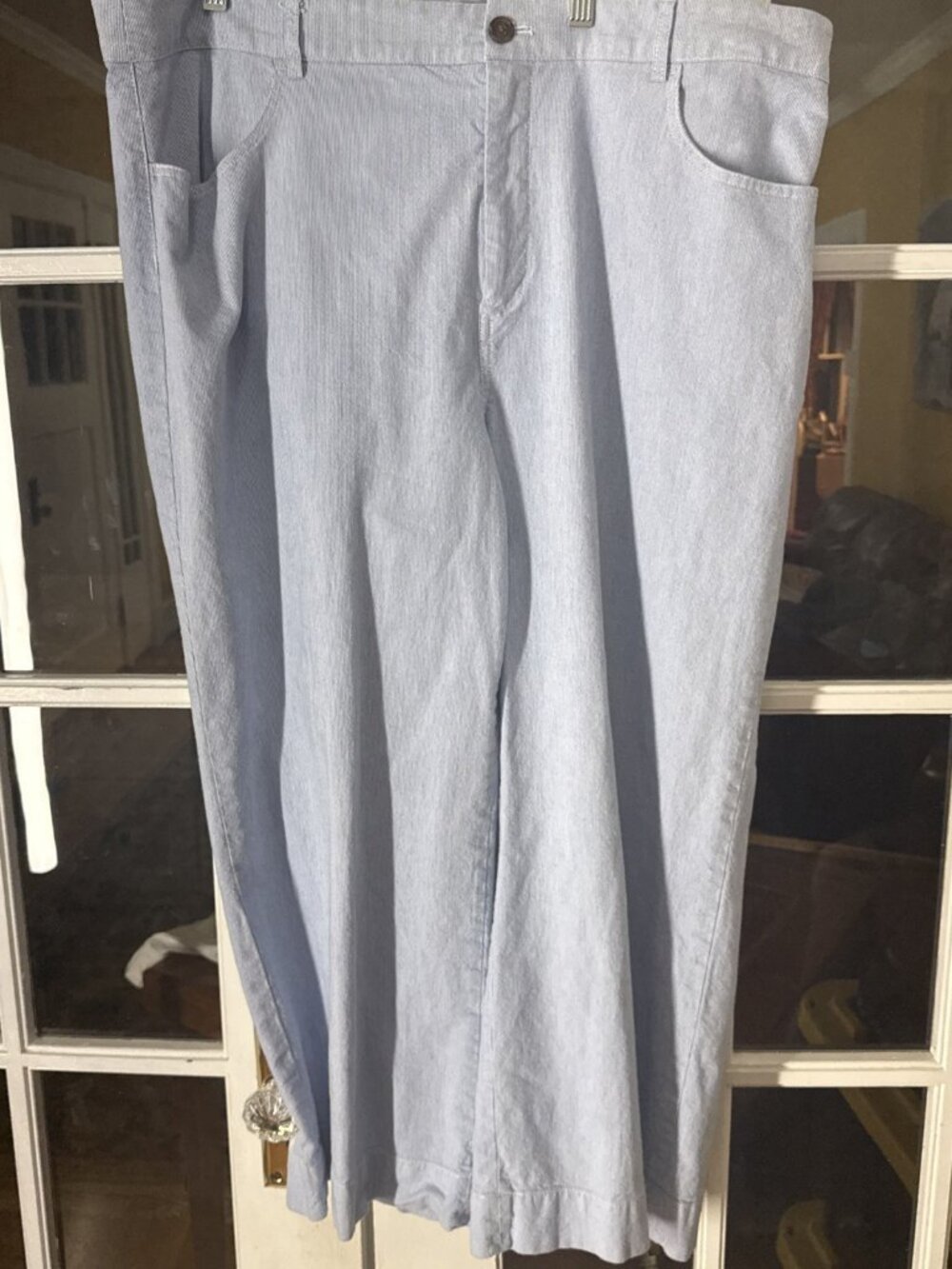J. Crew Women's Blue and White Striped Wide Leg Pants 18-20 Size 35 42 waist